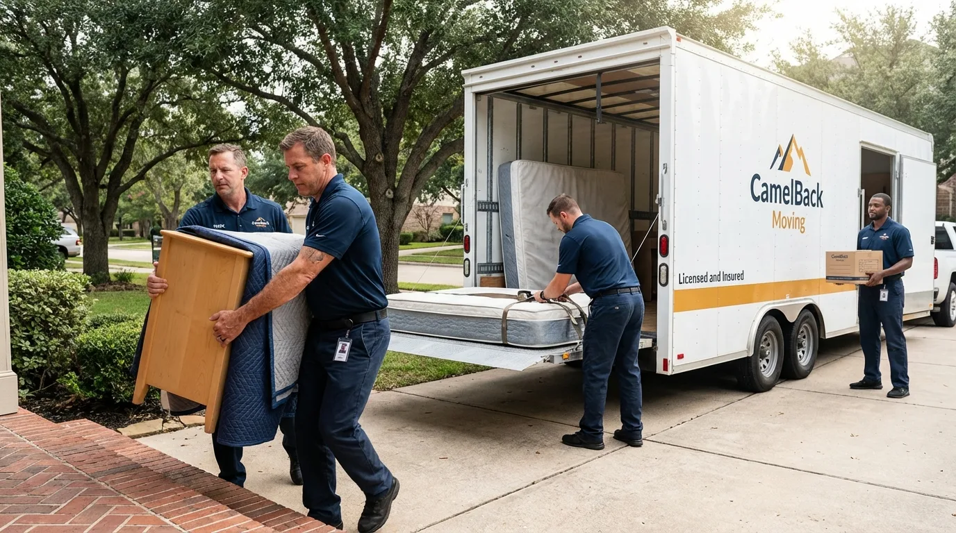Crew loading residential truck for cross-state move from Northport, NY