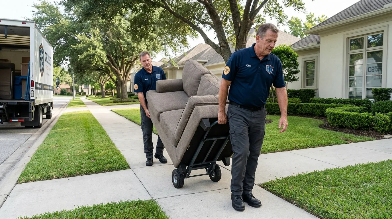 Local residential moving crew loading furniture in Northport, NY